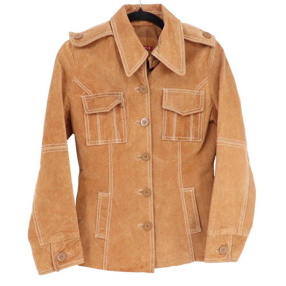 Jennyfer J Women's Vintage Tan Leather Western Jacket Size S Suede Button Front
